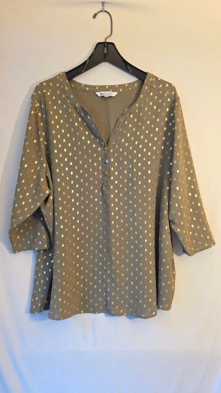 Emily Daniels Women's Green Gold Foil Top, Size 1X